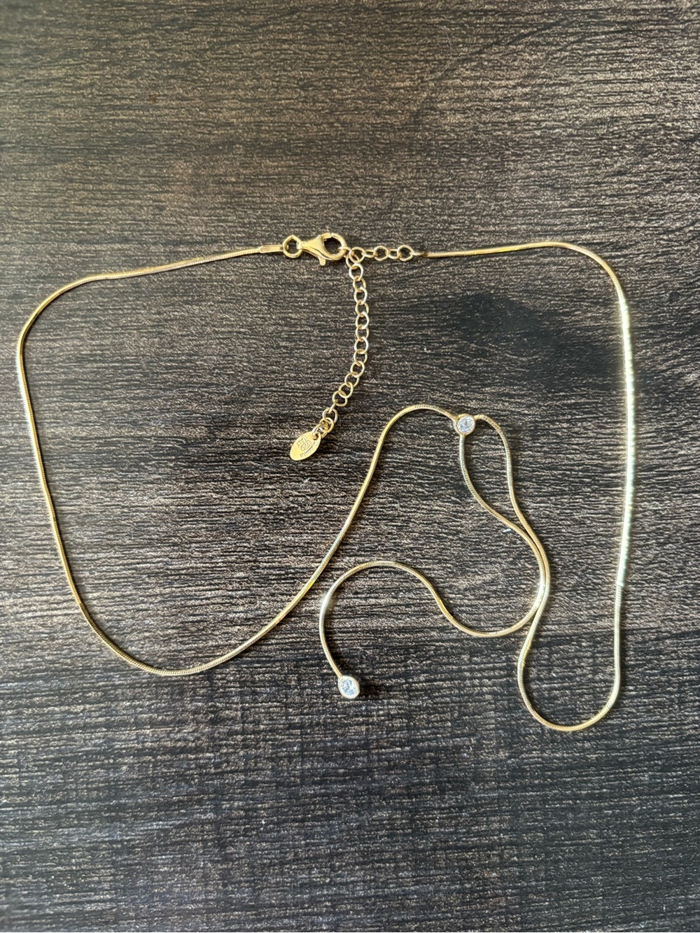 Gold Vermeil Sterling Silver Snake Chain Lariat Y Necklace - Italian 925 CZ - Picture 5 of 9